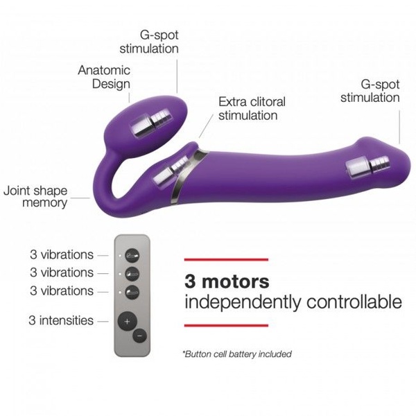 Безремневой страпон с вибрацией Strap-On-Me Vibrating Violet XL, диаметр 4,5см, пульт ДУ, регулируем SO3827 фото