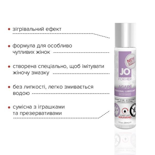 Разогревающая смазка JO AGAPE &mdash; WARMING (30 мл) без глицерина, гликоля и парабенов SO1493 фото