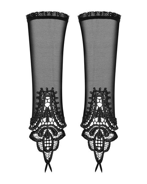 Сітчасті мітенки з мереживом Obsessive Luiza mittens One size, чорні SO7289 фото