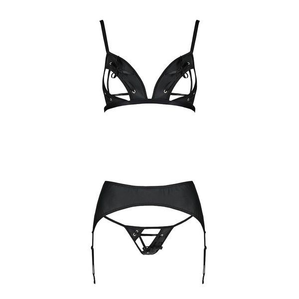 Комплект з екошкіри Passion MILEY SET S/M, black, трусики, бюстгальтер, пояс для панчіх SO5772 фото