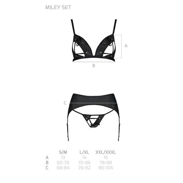 Комплект з екошкіри Passion MILEY SET S/M, black, трусики, бюстгальтер, пояс для панчіх SO5772 фото