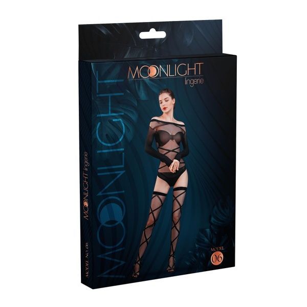 Комплект: боди и чулки Moonlight Model 06 XS-L Black, длинные рукава, рисунок в виде лифа, силуэтный SO6339 фото