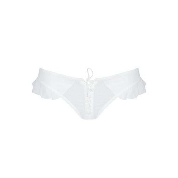 Трусики в горошок, з рюшами та шнурівкою Passion FATIN THONG XXL/XXXL, white SO5345 фото