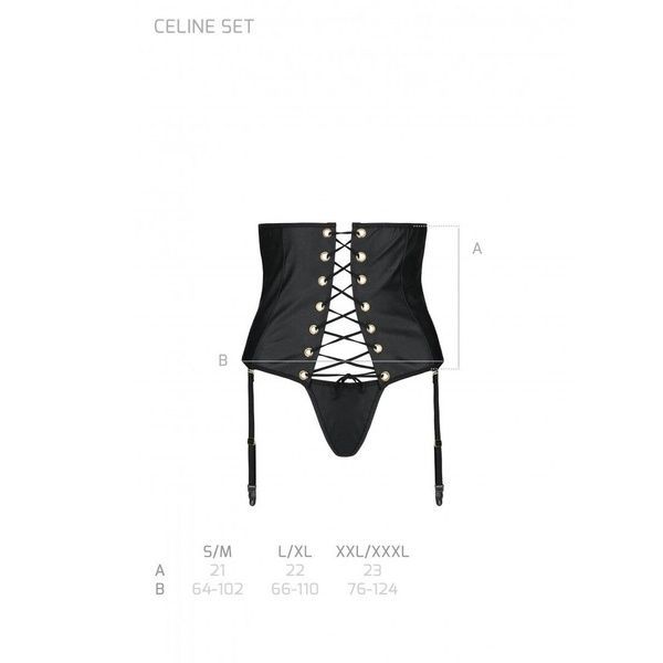 Пояс-корсет из экокожи Passion CELINE SET XXL/XXXL, white, шнуровка, съемные пажи для чулок, стринги SO6409 фото