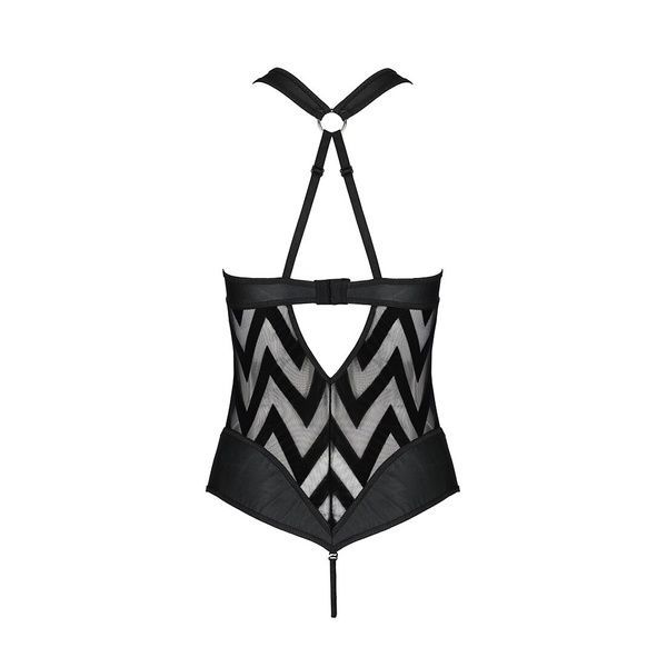 Сетчатый боди с халтером и ритмичным рисунком Passion Hima Body S/M, black SO5347 фото