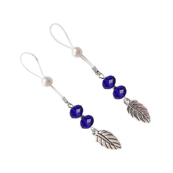 Прикраси з намистинами та листочком для сосків Art of Sex &ndash; Nipple Jewelry Leaf, сині SO5395 фото