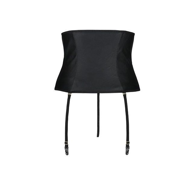 Пояс-корсет из экокожи Passion CELINE SET XXL/XXXL, black шнуровка, съемные пажи для чулок, стринги SO6411 фото