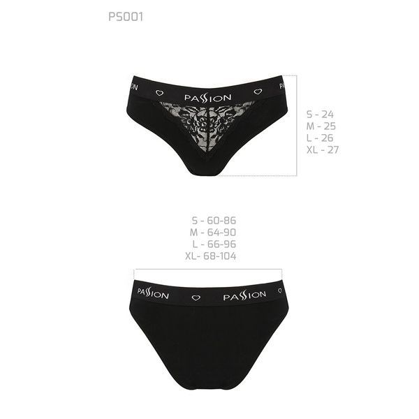 Трусики с широкой резинкой и кружевом Passion PS001 PANTIES S, black SO4161 фото