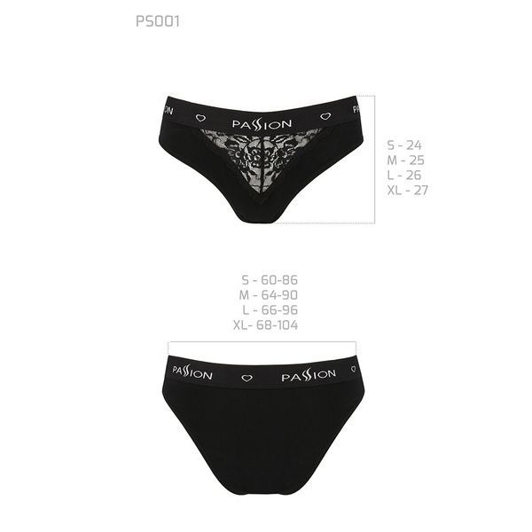 Трусики с широкой резинкой и кружевом Passion PS001 PANTIES XL, black SO4162 фото