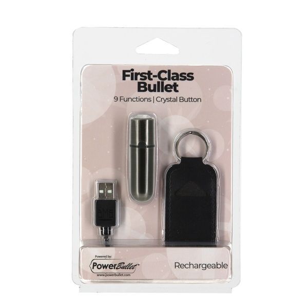 Вибропуля PowerBullet First-Class Bullet 2.5&Prime; with Key Chain Pouch, Gun Metal, 9 режимов вибрации SO6846 фото