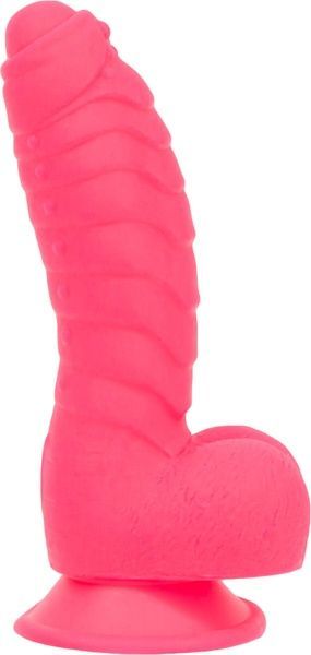 Ребристий фалоімітатор на присосці ADDICTION &mdash; Tom 7&Prime; Dildo With Balls &mdash; Pink, віброкуля в подарунок SO5585 фото