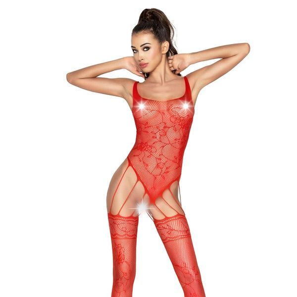 Бодистокинг Passion BS034 red, комбинезон, имитация боди и чулок PBS034R фото