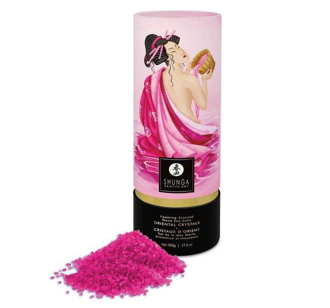 Пінлива сіль для ванни Shunga Dead Sea salt Oriental Crystals &mdash; Rose Petal (500 г), сіль Мертвого мо SO6893 фото