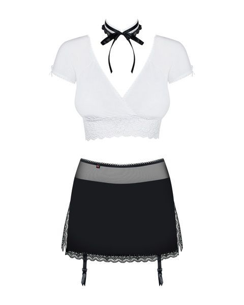Еротичний костюм секретарки Obsessive Secretary suit 5pcs black S/M, чорно-білий, топ, спідниця, стр SO7306 фото