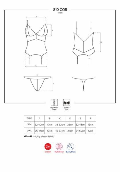 (SALE) Сатиновый кружевной корсет Obsessive 810-COR-2 babydoll & thong S/M, белый, корсет, танга SO7158 фото