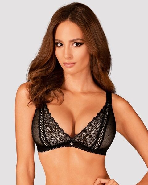 (SALE) Кружевной бюстгальтер с треугольной чашкой Obsessive Estiqua bra XS/S, черный, широкие лямки SO7258 фото