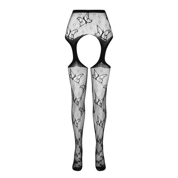 Эротические колготки-бодистокинг Passion ECO S001 black, с доступом, декор бабочки, подвязки SO7084 фото
