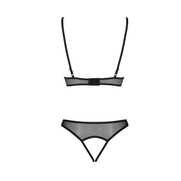 Комплект із бралету з ажурним ліфом та відкритими трусиками Passion CHRISTA SET Open Bra S/M black SO5760 фото