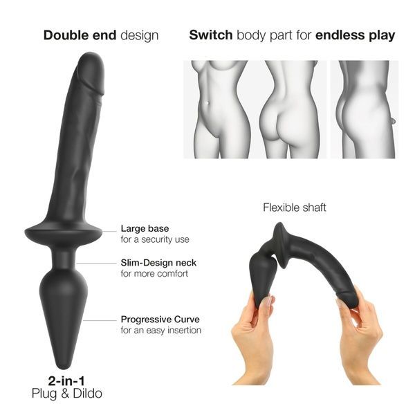 Анальная пробка с дилдо 2в1 Strap-On-Me SWITCH PLUG-IN REALISTIC DILDO Black XXL, диаметр 5,2/3,9 см SO6830 фото