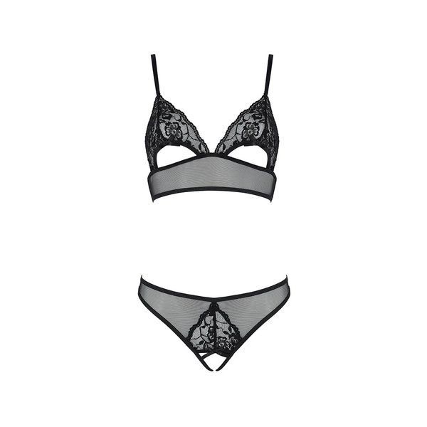 Комплект із бралету з ажурним ліфом та відкритими трусиками Passion CHRISTA SET Open Bra S/M black SO5760 фото