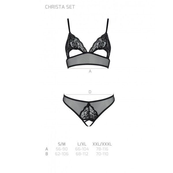 Комплект із бралету з ажурним ліфом та відкритими трусиками Passion CHRISTA SET Open Bra S/M black SO5760 фото