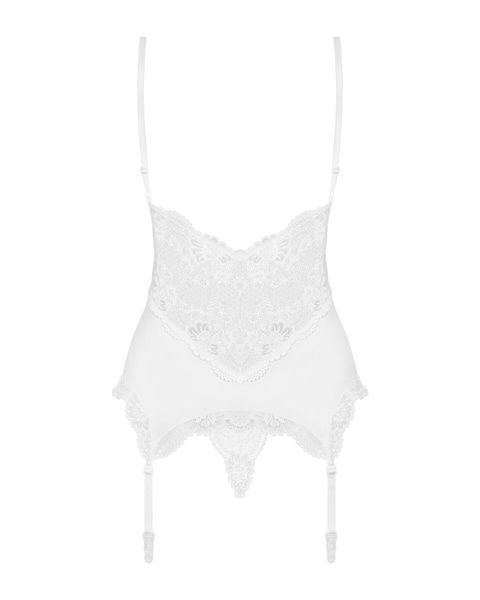 Сатиновый кружевной корсет Obsessive 810-COR-2 babydoll & thong L/XL, белый, корсет, танга SO7159 фото