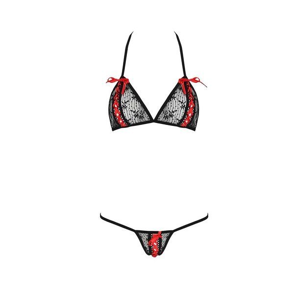 Комплект білизни Passion MELISSA BIKINI S/M, black, ліф зі шнурівкою і трусики стрінги EL15902 фото