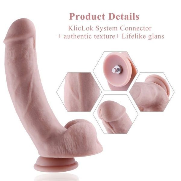 Силиконовый фаллоимитатор для секс-машин Hismith 8.3&Prime; Silicone Dildo, изогнутый, система KlicLok SO6205 фото