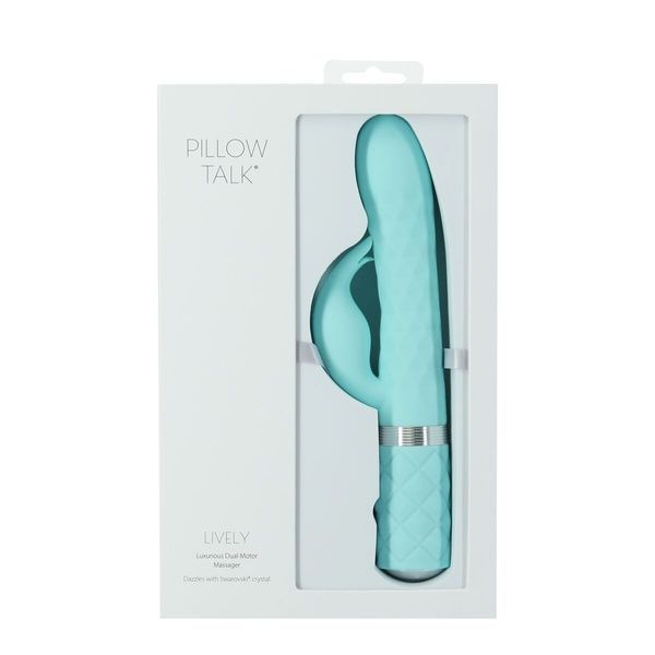 Роскошный кролик с ротацией и вибрацией Pillow Talk Lively, Teal, кристалл Сваровски, тройной отрост SO6857 фото