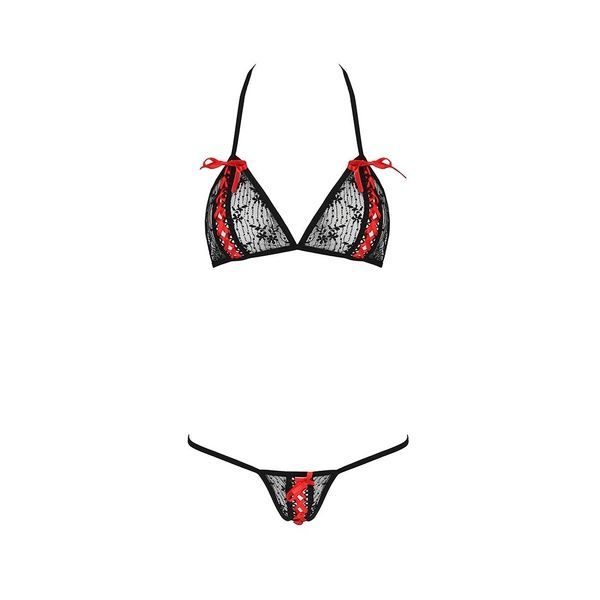 Комплект білизни Passion MELISSA BIKINI XXL/XXXL, black, ліф зі шнурівкою і трусики стрінги EL15903 фото