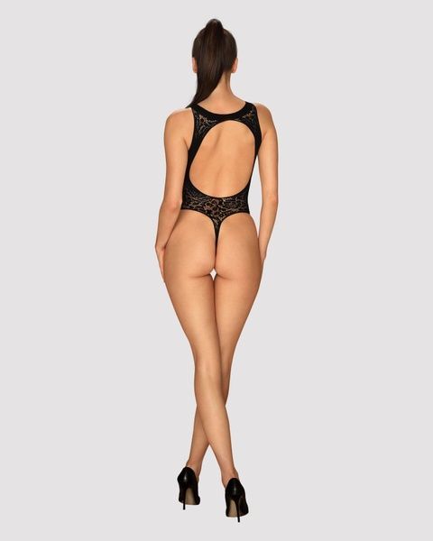 Ажурный бодистокинг с эффектом шнуровки Obsessive B129 teddy black XL/XXL, черный, с доступом SO7214 фото