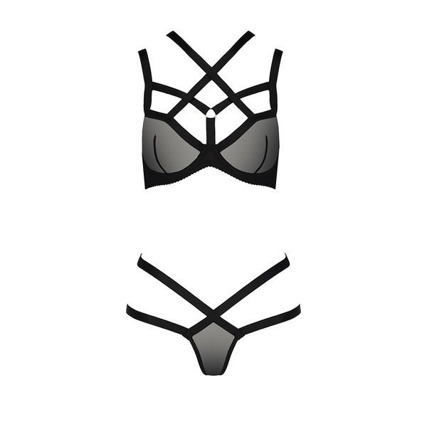 Комплект белья Passion Exclusive HAGAR SET S/M, black, стрэпы, трусики и лиф PS24705 фото