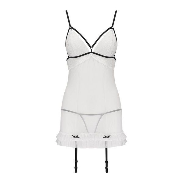 Сорочка прозора з пажами Passion ORIHIME CHEMISE XXL/XXXL, white, трусики, стрепи EL16406 фото
