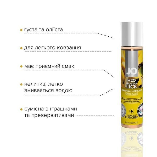 Смазка на водной основе JO H2O &mdash; Banana Lick (30 мл) без сахара, растительный глицерин SO1474 фото