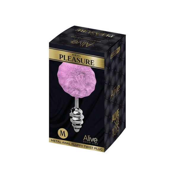 Металлическая анальная пробка Кроличий хвостик Alive Fluffy Twist Plug M Purple, диаметр 3,4 см SO6308 фото