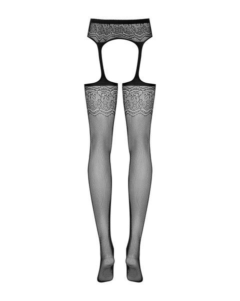 Сетчатые чулки-стокинги с цветочным рисунком Obsessive Garter stockings S207 XL/XXL, черные, имитаци SO7267 фото