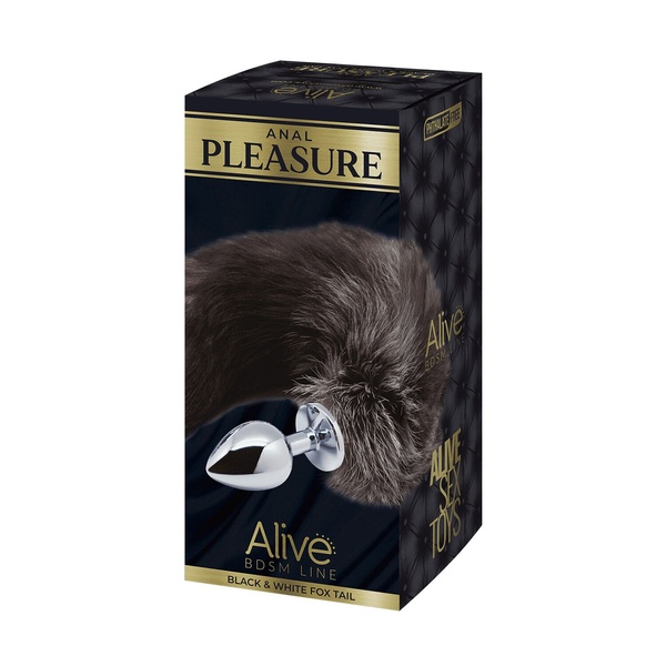 Металева анальна пробка Лисячий хвіст Alive Black And White Fox Tail L (м'ята упаковка) SO6323-R фото