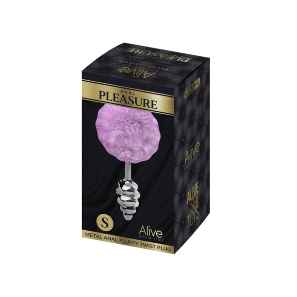 Металлическая анальная пробка Кроличий хвостик Alive Fluffy Twist Plug S Purple, диаметр 2,9 см SO6306 фото