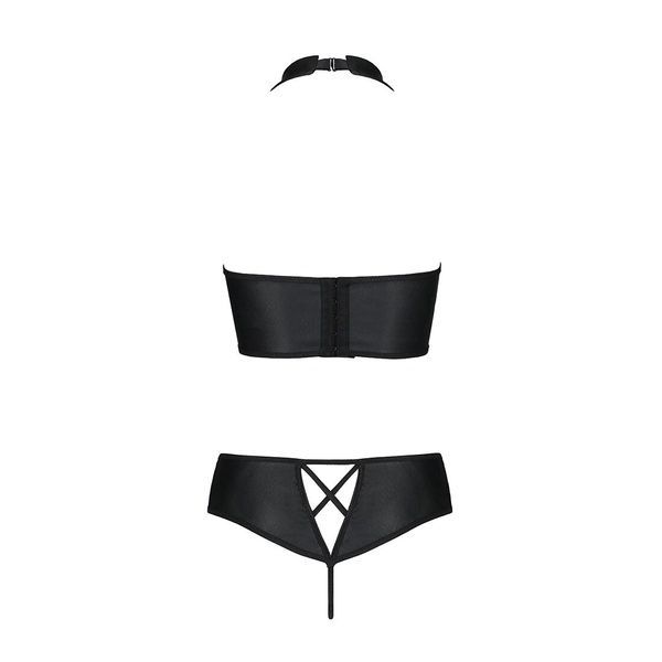 Комплект з еко-шкіри Passion NANCY BIKINI S/M, black, бра та трусики з імітацією шнурівки SO5368 фото