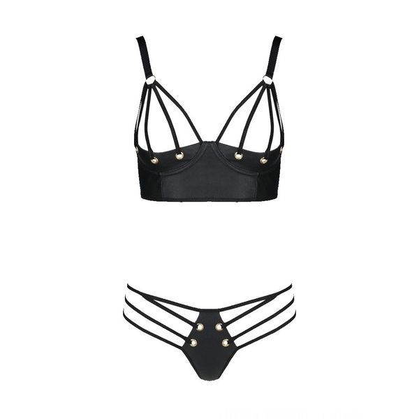 Комплект из экокожи Passion MALWIA BIKINI 6XL/7XL black, с люверсами и ремешками, бра, трусики SO7097 фото