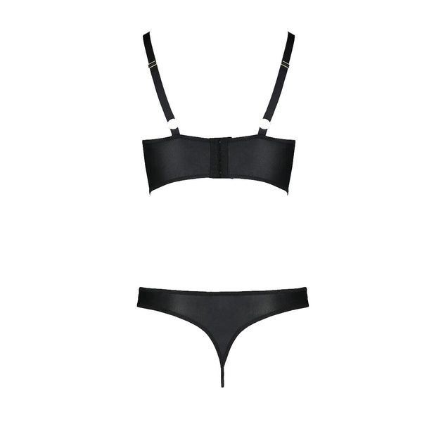 Комплект из экокожи Passion MALWIA BIKINI 6XL/7XL black, с люверсами и ремешками, бра, трусики SO7097 фото