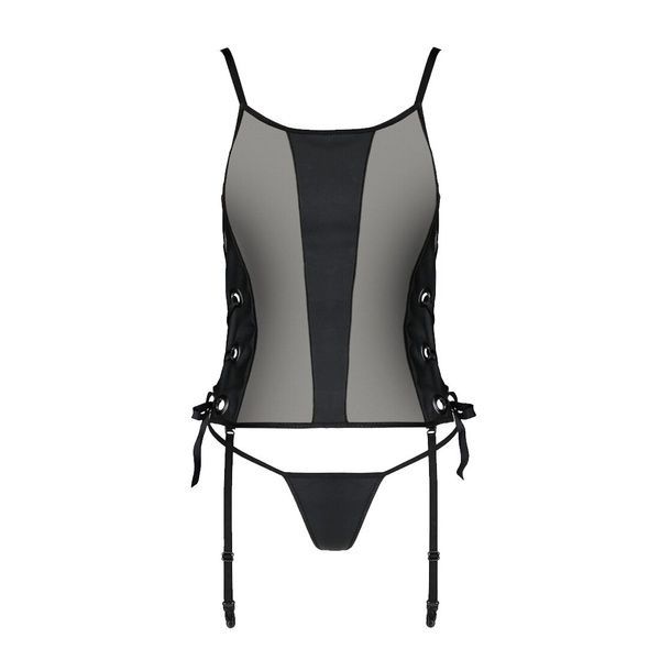 Сетчатый корсет из экокожи Passion MALWIA CORSET 4XL/5XL black, с люверсами и съемными пажами SO7098 фото