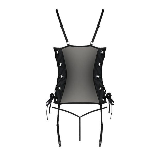 Сетчатый корсет из экокожи Passion MALWIA CORSET 4XL/5XL black, с люверсами и съемными пажами SO7098 фото