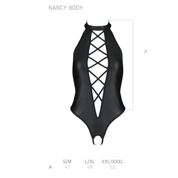 Боді з еко-шкіри з імітацією шнурівки та відкритим доступом Passion NANCY BODY S/M, black SO5371 фото