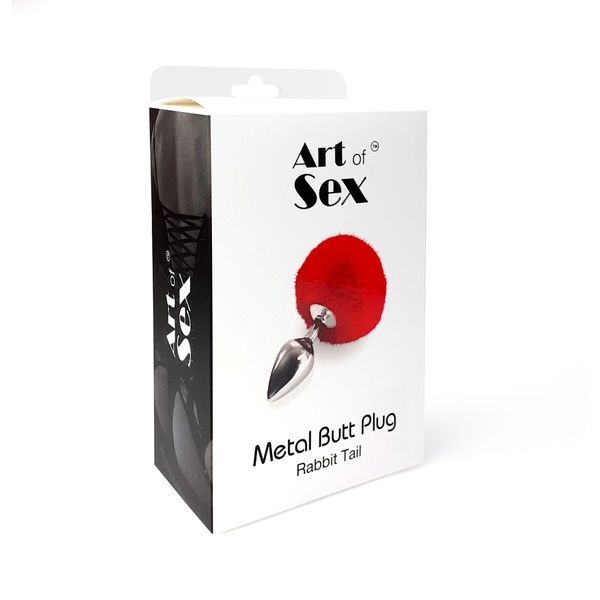 Металева анальна пробка М Art of Sex &mdash; Bunny Tails Butt plug, Білий SO6962 фото