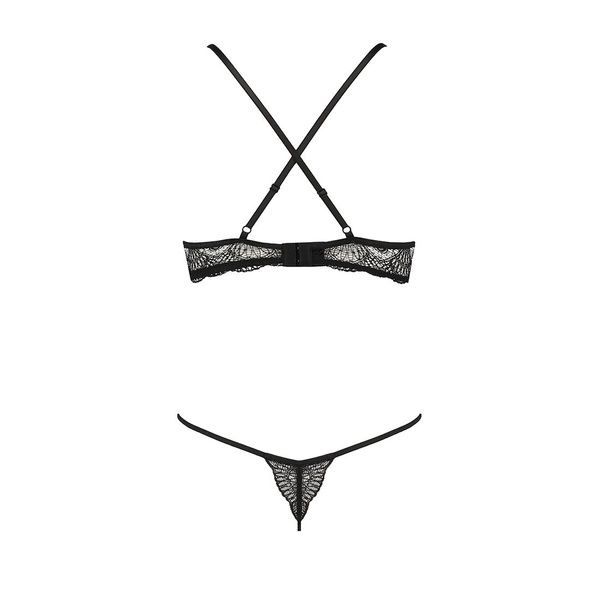 Комплект белья Passion Exclusive QUENTRIS BIKINI S/M, black, стринги и полуоткрытый лиф PS26602 фото