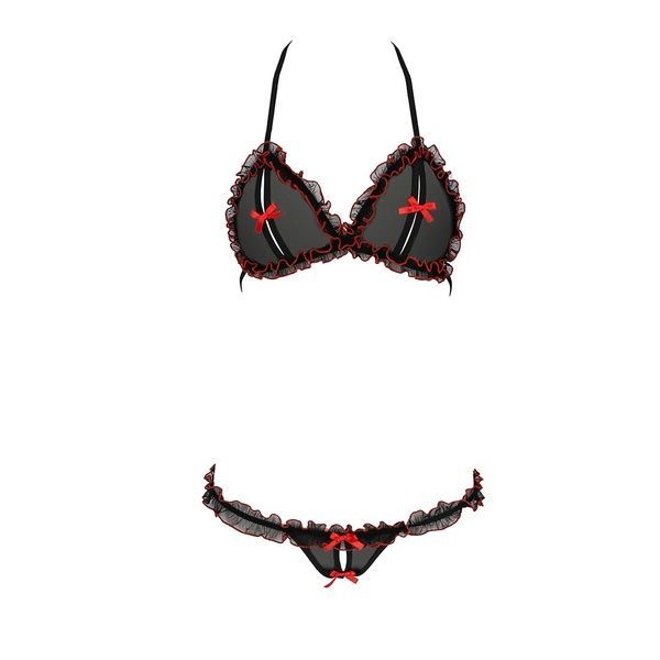 Комплект білизни Passion GIANA BIKINI S/M, black, напівпрозорі ліф і трусики з бантиками EL15102 фото