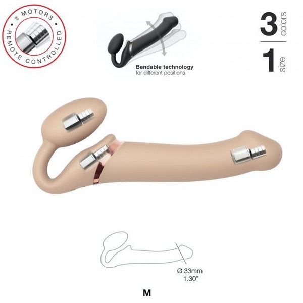 Безремневой страпон с вибрацией Strap-On-Me Vibrating Flesh M, диаметр 3,3см, пульт ДУ, регулируемый SO3355 фото