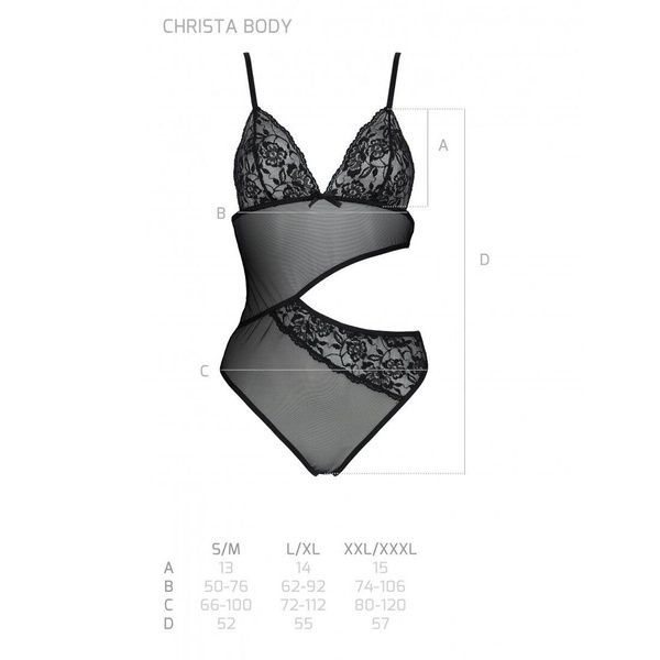 Боди с ажурным лифом Passion CHRISTA BODY L/XL, black SO5753 фото