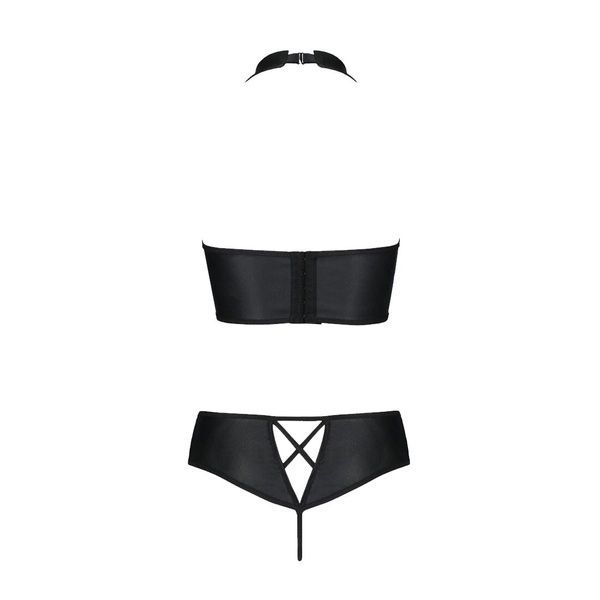 Комплект з екошкіри Passion NANACY BIKINI 6XL/7XL black, бра та трусики з імітацією шнурівки SO7103 фото